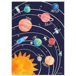 Tainsi Kinderzimmer Bilder für Junge und Mädchen Sonnensystem Poster Weltraum Deko Dunkel Planeten Raketen UFO Astronaut ，12x18inches，30x46cm