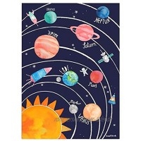 Tainsi Kinderzimmer Bilder für Junge und Mädchen Sonnensystem Poster Weltraum Deko Dunkel Planeten Raketen UFO Astronaut ，12x18inches，30x46cm