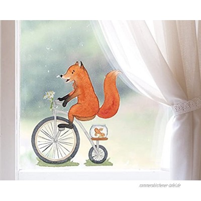 TinyFoxes Fensterbild Fuchs fährt Rad Deko für das Kinderzimmer