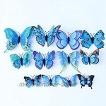 ViViKaya 24 Stück 3D Schmetterlinge Doppelflügel Deko Schmetterling Wanddeko Butterfly Wandsticker Klebepunkten+ Magnet Wanddeko für Kinderzimmer Küche Wand Kühlschrank Blau
