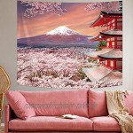 Japanische Wandbehang Wandteppich Asiatische Fuji Berg Tapisserie Japan Pagode Wanddekoration mit Kirschblüten Kunst Natur für Wohnzimmer Schlafzimmer Wanddekoration 59,1 x 51,2 Zoll