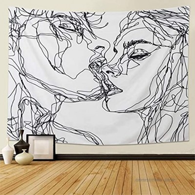 LOMOHOO Schädel-Tapisserie Der küssende Liebhaber-Tapisserie Wandbehang Schwarz und weiß Menschlicher Skelettteppich mit Rose Kranz Home Decor Wandteppiche Wandkunst für Zimmer