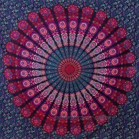 momomus Mandala Wandteppich Großes Mandala Strandtuch Pareo Tuch groß 100% Baumwolle Indian Hippie Boho Bohemian Lila 210x230 cm