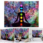 POHOVE Wandteppich mit sieben Chakren Yoga Meditation bunt Mandala-Wandteppich mit Installationsset indisches Hippie-Chakra-Tapisserie Wandbehang für Studio-Raumdekoration 3 Größen