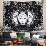Tarot-Wandteppich Sonne und Mond Wandtuch Psychedelische Tapisserie Schwarz und Weiß Wandbehang Wandteppiche indisch Mandala Bohemien Hippie Strand werfen 148x200cm