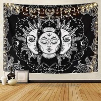 Tarot-Wandteppich Sonne und Mond Wandtuch Psychedelische Tapisserie Schwarz und Weiß Wandbehang Wandteppiche indisch Mandala Bohemien Hippie Strand werfen 148x200cm