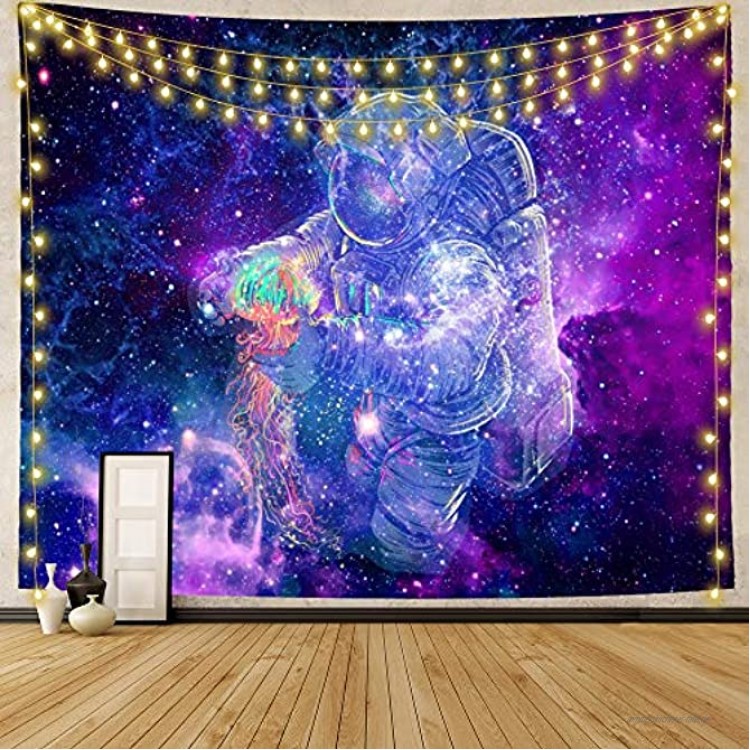 Weltraum Wandteppich Stern Galaxie Astronaut Wandteppich Cool Raumfahrer Psychedelische Quallen Wandteppiche auf Fantasy Universum Planeten Sternenhimmel Wandteppich für Raumdekorationen 210x 150cm