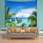 YISURE Tropische Palmblatt-Kokosnussbäume Wandbehang blauer Himmel Ozeanboot Wandteppich für Schlafzimmer 150 x 200 cm
