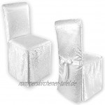 Gräfenstayn®Stuhlhusse Sofia mit Schleife im Jacquard Muster runde und eckige Stuhllehnen Universal-Passform Weiß