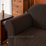 Subrtex Sofabezug Stretch Gestreifter Jacquard Couchbezug Sesselbezug Elastischer Blumenmuster Sofahusse 1 Sitzer Schokolade