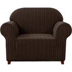Subrtex Sofabezug Stretch Gestreifter Jacquard Couchbezug Sesselbezug Elastischer Blumenmuster Sofahusse 1 Sitzer Schokolade