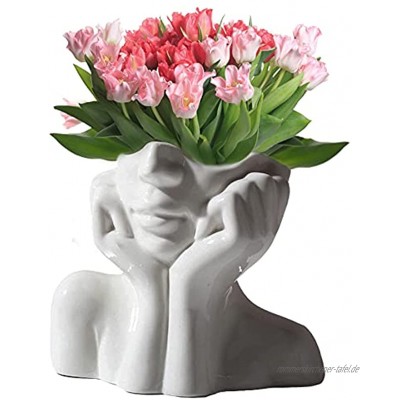 BitPure Keramische Vase Mit Großen Weißen Vase für Pampasgras Halbe Gesicht Statue Kunst Dekorative Vase Indoor-Kunst-Vase für Wohnzimmer Schlafzimmer Büro mit Künstlichen Blumen Formen A