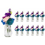 casavetro 12 x kleine Mini Vasen Set Jar-rund-100 inklusiver Band als Meterware Glasfläschchen Flasche Glas klar Deko Blumen-Vase Hochzeit 12 x 100 Weiss 10 cm hoch