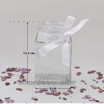 casavetro 6 x kleine Mini Vasen Set eckig-285 ml Glas klar Deko Blumen-Vase Hochzeit 6 x 285 ml Schleife-Weiss