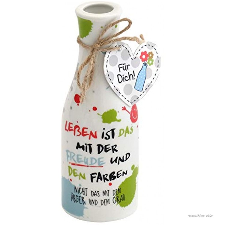 Die Geschenkewelt 45355 Vase mit Text Leben ist das mit der Freude Porzellan mit Geschenk-Anhänger