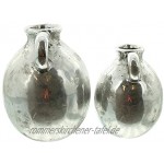 Henkel-Vase „Silber“ 2er Set 13 & 16 cm klein aus Porzellan Deko-Tischvase Retro Kugelvase Blumenvase