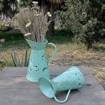 HORTICAN Französisch Landhausstil Vintage Krug Chic Rustikales Primitive Metall Flower Pitcher Vase verzinkt Zinn Dekor Vase für Zuhause Café Party Hochzeit Dekoration