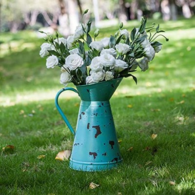 HORTICAN Französisch Landhausstil Vintage Krug Chic Rustikales Primitive Metall Flower Pitcher Vase verzinkt Zinn Dekor Vase für Zuhause Café Party Hochzeit Dekoration