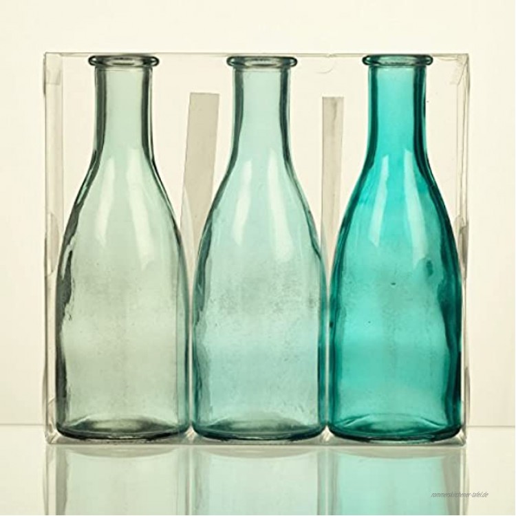 Unbekannt Sandra Rich. Glas VASE Bottle groß. 3 kleine Flaschen ca 18,5 x 6,5 cm. Türkis BLAU. 1165-18-87