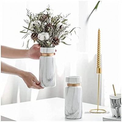 [Wall & Oak] Marmor Vase Marbl Elegante und Dekorative Blumenvase aus hochwertigem Keramik mit Marmor-Optik und Goldenem Ring