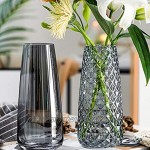 XUBX 21cm Dekorative Blumenvase Minimalismus Stil Glasvase aus Kristallglas Kristall Klar Zylindervase Vase mit Rhomboid Linie rutschfest Dekovase mit Ananas Muster für Home Office