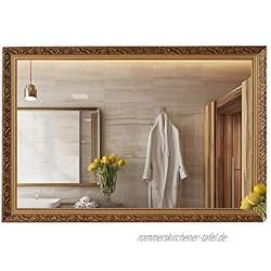 Badezimmerspiegel im europäischen Stil an der Wand montierter großer rechteckiger dekorativer Spiegel für Wohnzimmer und Eingang geschnitzter Massivholzrahmen-Kosmetikspiegel horizontal und verti