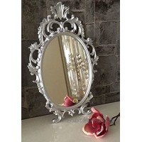 Dekorativer Barock Wandspiegel Silber Oval Spiegel Antik Spiegel Klassik Badspiegel 43x27 Prunk Spiegel C531