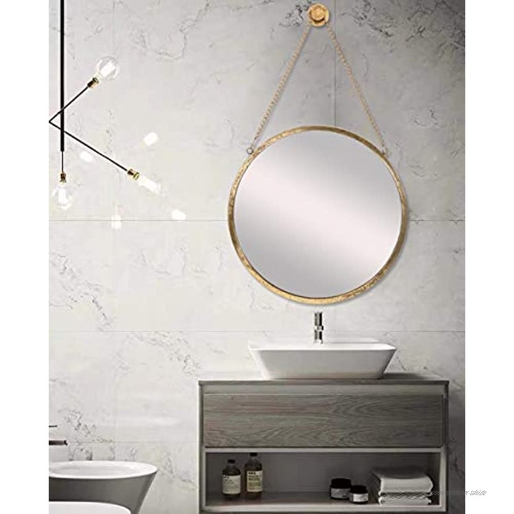 Simmer Stone Runder Spiegel mit Kette zum Aufhängen 50,8 cm mit Metallrahmen dekorativer Wandspiegel Wandhalterung Haken zur Befestigung goldfarben