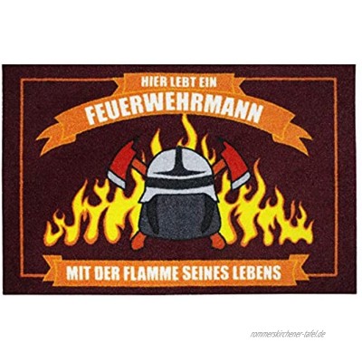 Close Up Fußmatte Hier wohnt EIN Feuerwehrmann mit der Flamme seines Lebens Schmutzfangmatte 60x40 cm rot