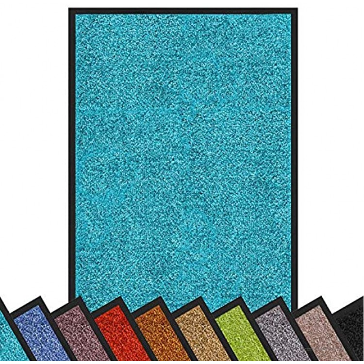 Floordirekt Schmutzfangmatte Rhine | waschbare & leistungsstarke Fußmatte | Sauberlaufmatte mit Rutschfester Rückseite | Türmatte in vielen Größen & Farben Türkis 90 cm x 120 cm