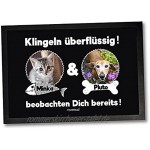 Fußmatte mit Hunden & Katzen Klingeln überflüssig Personalisiert mit Foto und Wunschnamen Zwei Tiere 60 x 40 cm