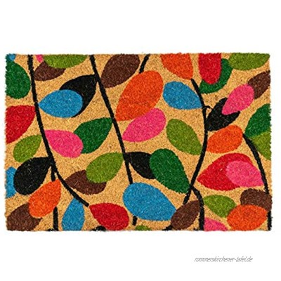 Nicola Spring Fußmatte aus Kokosfaser rutschfeste PVC-Unterseite Blätter-Motiv 90 x 60 cm