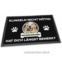 PfotenSchild Fußmatte mit eigenem Hund Klingeln Nicht nötig Personalisiert mit WUNSCHFOTO und Wunschname Hundebesitzer 60 x 40 cm