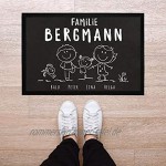 SpecialMe® Fußmatte Familie personalisiert mit Namen 1 2 3 & mehr Kinder Hund Katze Strichmännchen weiß 60x40cm