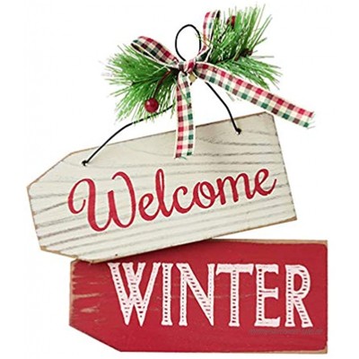 ABOOFAN Holzschild mit Aufschrift "Welcome Winter" rustikales Holzschild zum Aufhängen Dekoration für Weihnachten Zuhause Fenster Wand Bauernhaus Innen- und Außenbereich