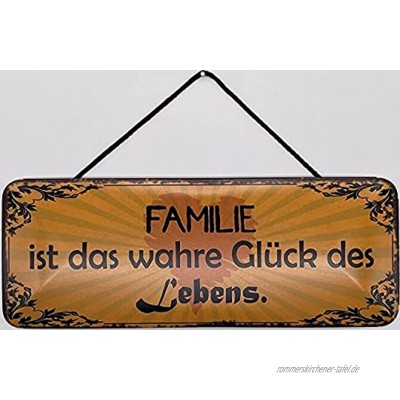 Blechschild mit Kordel 27 x 10 cm Wand Tür Schild: Familie ist das wahre Glück des Lebens Blechemma