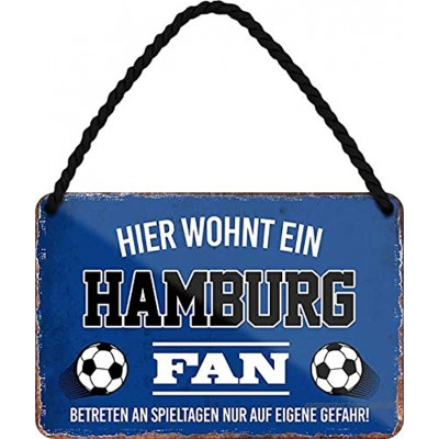 Blechschilder HIER WOHNT EIN Hamburg Fan Hängeschild für Fußball Begeisterte Deko Artikel Schild Geschenkidee 18x12 cm