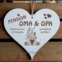 Schild Herz Spruch Pension Oma & Opa ganzjährig geöffnet Holzschild Türschild 13x12cm | Dekolando Home Accessoires