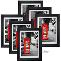 Brand Eono Schwarze Bilderrahmen 13x18 CM mit Glas und weißem Passepartout wandhängend oder freistehend 6er Set
