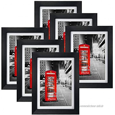 Brand Eono Schwarze Bilderrahmen 13x18 CM mit Glas und weißem Passepartout wandhängend oder freistehend 6er Set