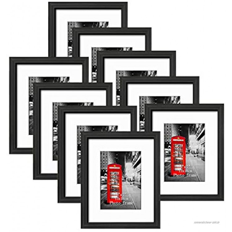 Brand Eono Schwarze Bilderrahmen 13x18 mit weißem Passepart und 20x25 ohne Passepartout 9er Set