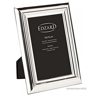 EDZARD Bilderrahmen Florenz für Foto 10 x 15 cm edel versilbert anlaufgeschützt mit Samtrücken inkl. 2 Aufhängern Fotorahmen zum Stellen und Hängen