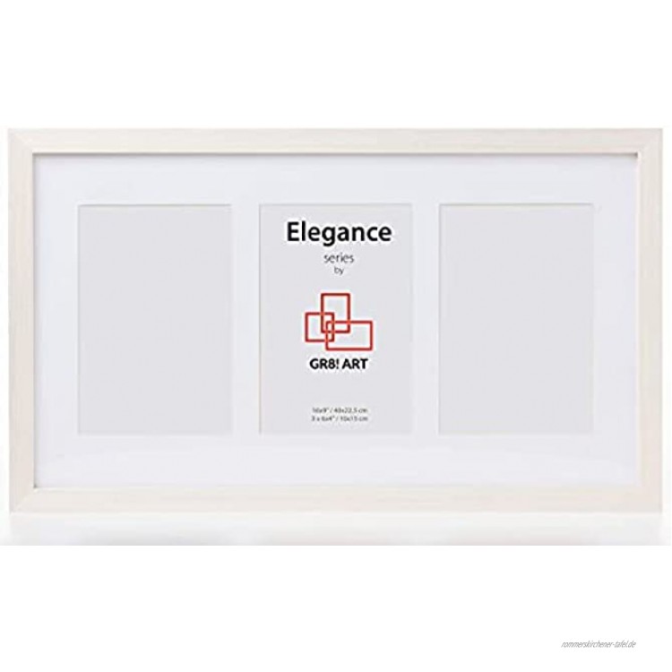 GR8! Art Elegance – Bilderrahmen für Fotos mit 3 Blenden 10x15cm – 40x22,5cm Fotorahmen weiß aus Echtholz – Galerie-Design mit stilvollem Passepartout.