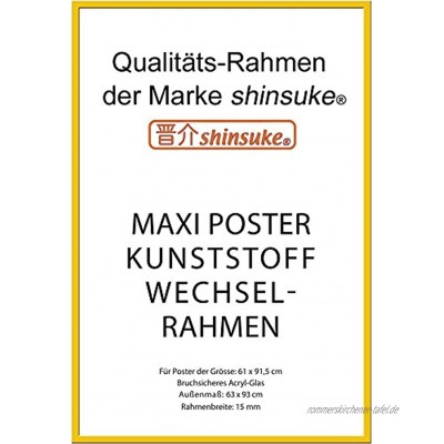empireposter Wechselrahmen Shinsuke® Maxi-Poster 61,5x91cm Qualitätsrahmen Profil: 15mm Kunststoff Gelb Acrylscheibe beidseitig foliengeschützt