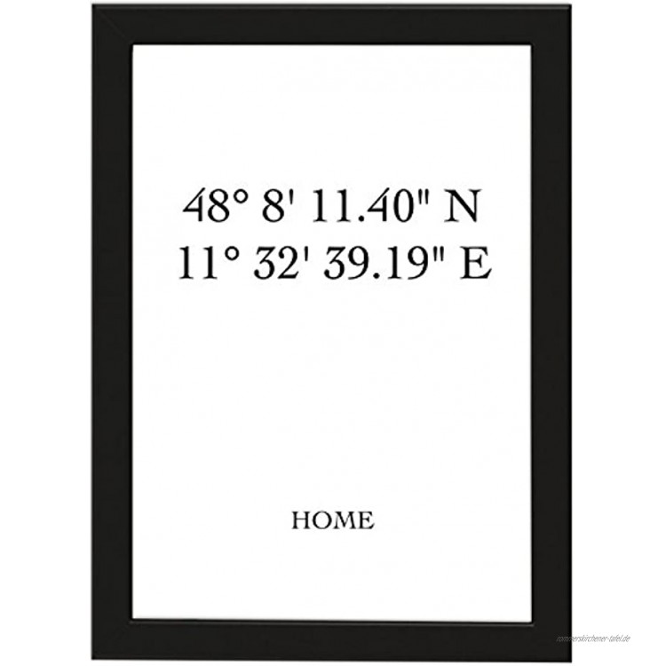 Personalisiertes Poster HOME mit individuellen Koordinaten DIN A4 gerahmt mit schwarzem Bilderrahmen GPS-Koordinaten Geschenk zum Umzug Geschenk zum Einzug Poster mit Rahmen DIN A4 gerahmt