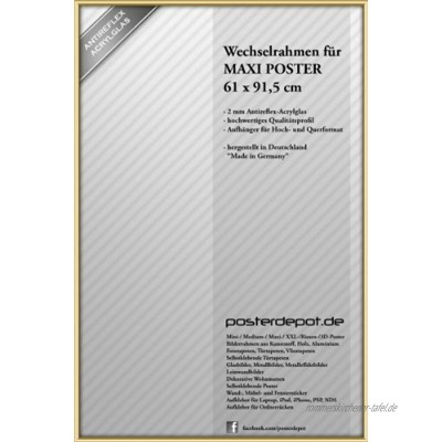 posterdepot Bilderrahmen f. Maxi-Poster Größe 61 x 91,5 cm Gold 2mm Antireflex Acrylglas Top-Qualität Made in Germany