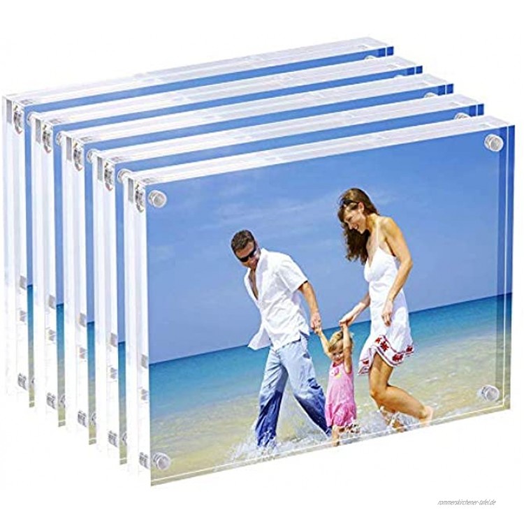 AMEITECH Acrylbilderrahmen 10 x 15 cm klares doppelseitiges Blockset rahmenloser magnetischer Fotorahmen für den Schreibtisch 5er Pack